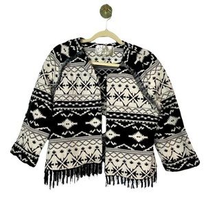 Rory Beca Aztec Print Southwestern Boho Fringe Jacket Western tapestry Large